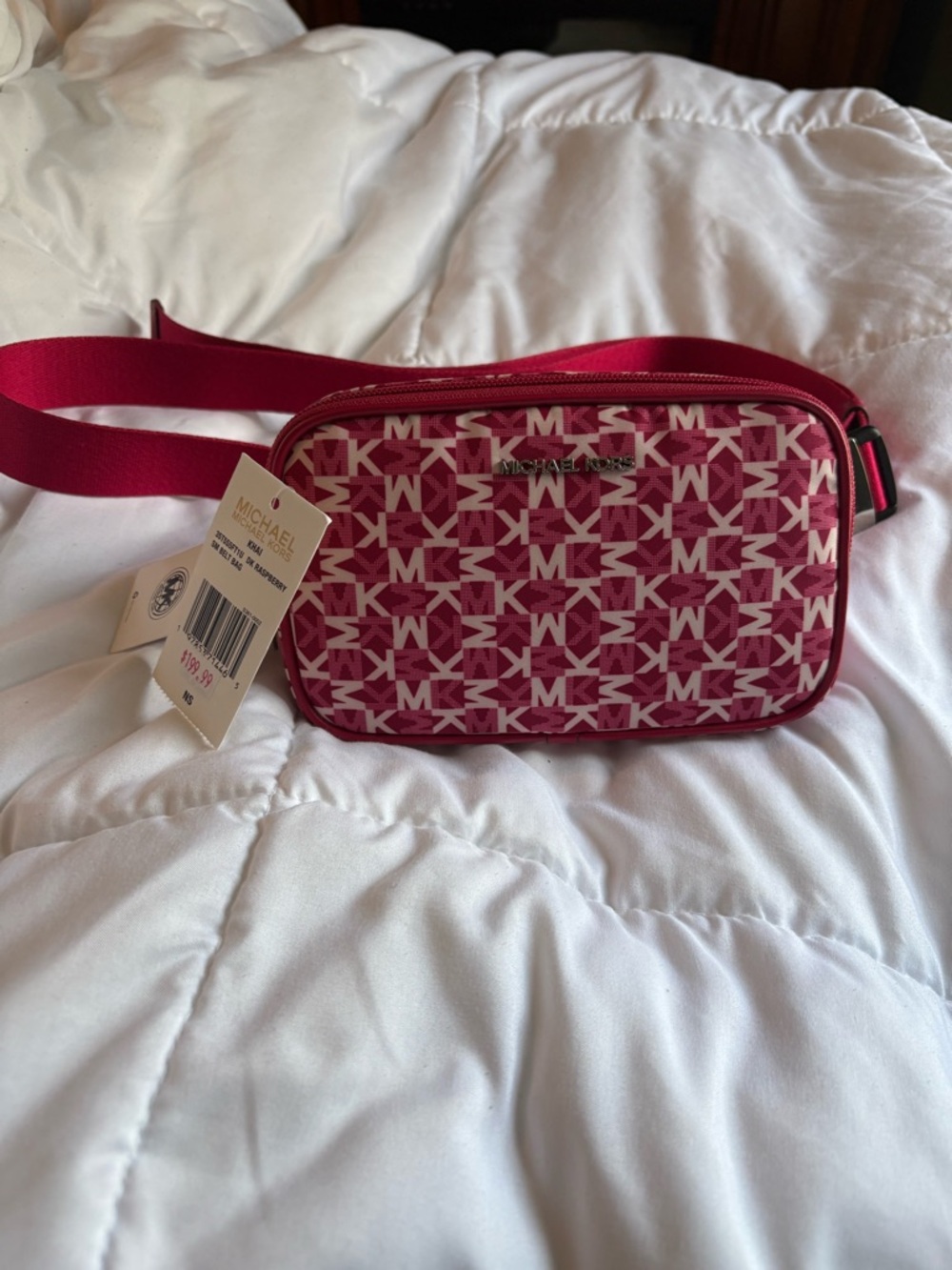 Michael Kors Signature Logo Crossbody Bag belt purse dark raspberry